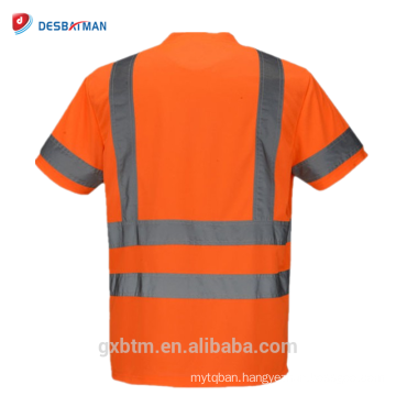 EN 20471 Round Neck High Visibility Hi Vis work T-shirts With Reflective Stripes